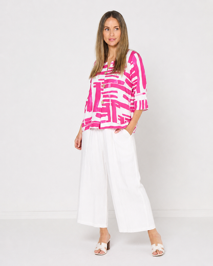 Mahri Linen Top - Pink Wash