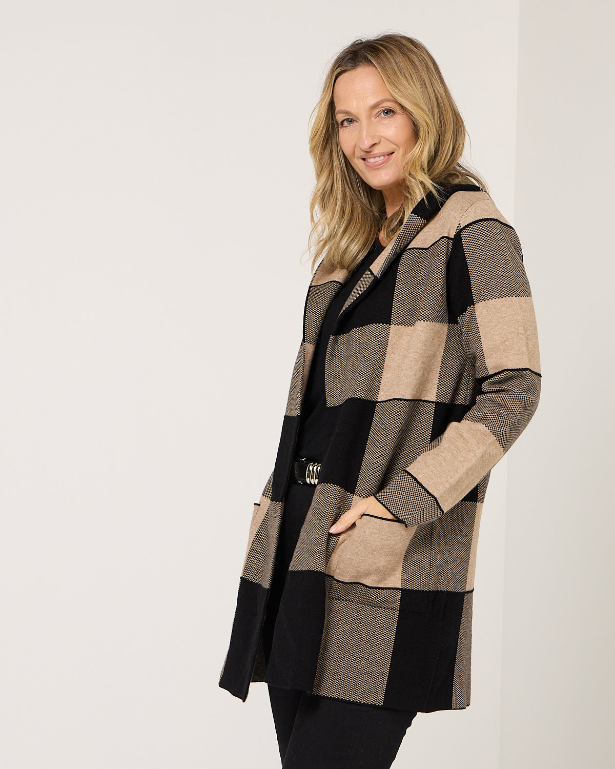 Huntley Check Cardigan - Natural Check