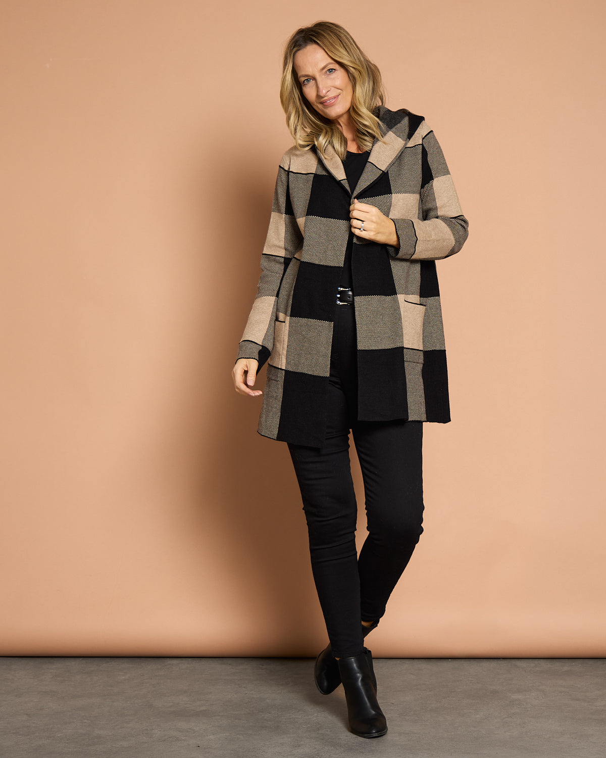 Huntley Check Cardigan - Natural Check