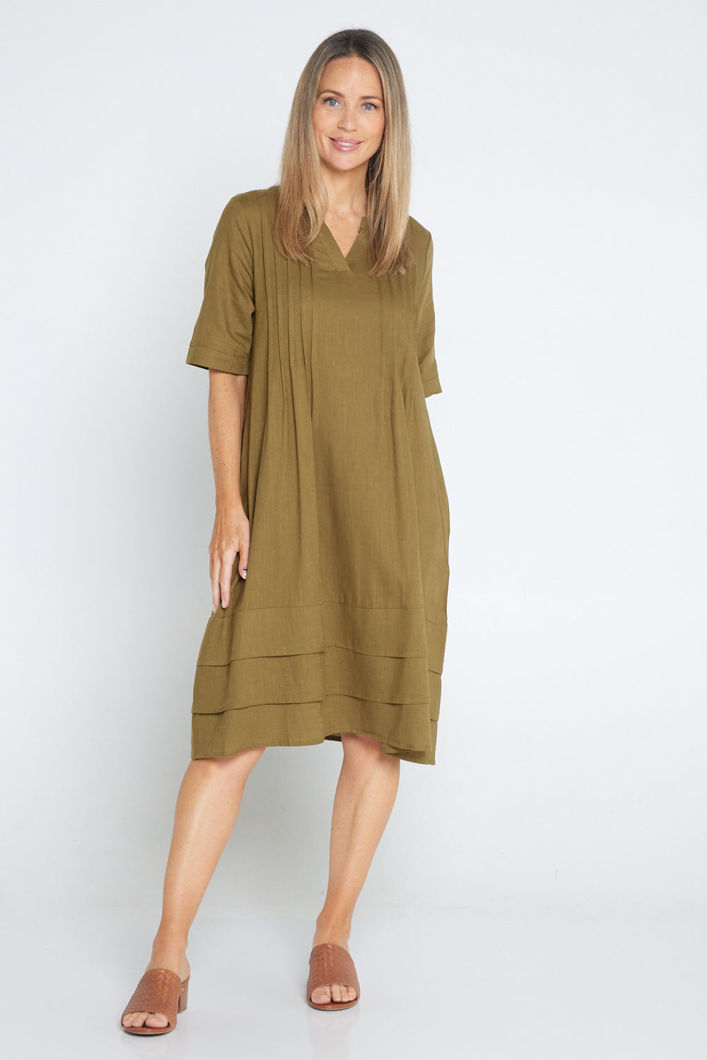 Chester Linen Dress - Olive