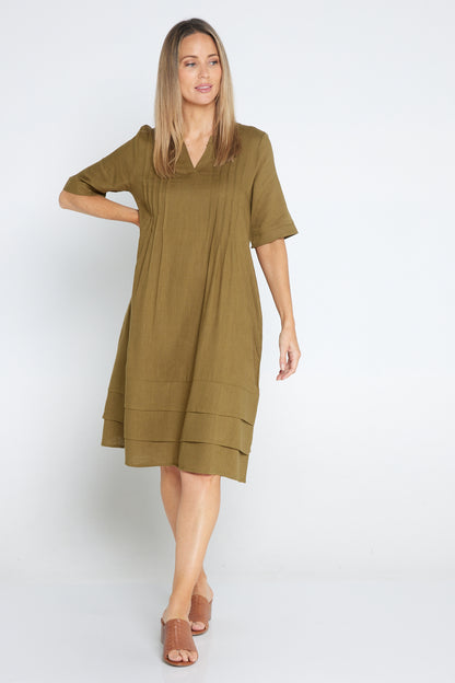 Chester Linen Dress - Olive