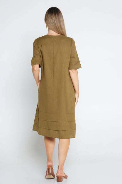 Chester Linen Dress - Olive