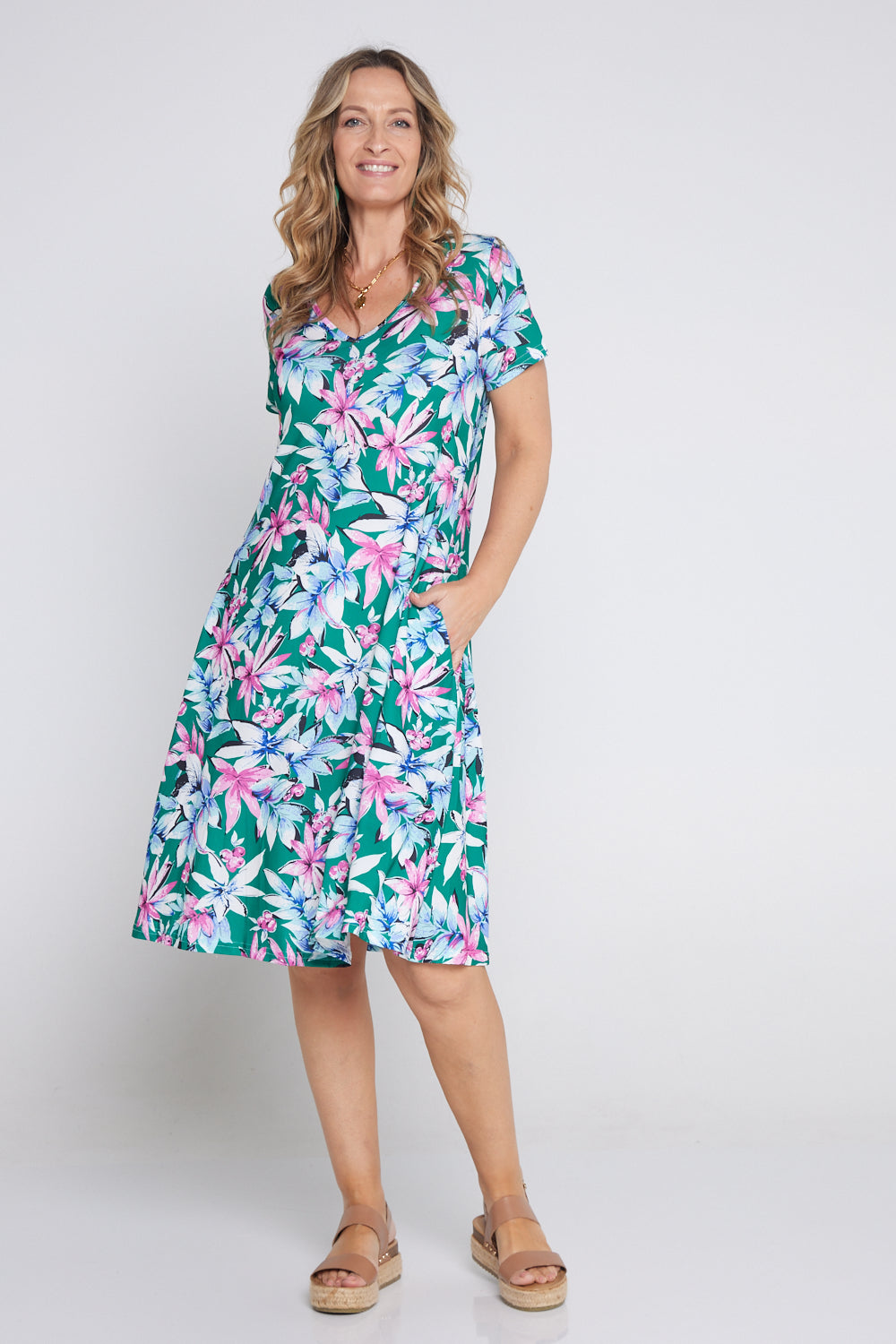 Christobel Dress - Jade/Pink Tropical Floral