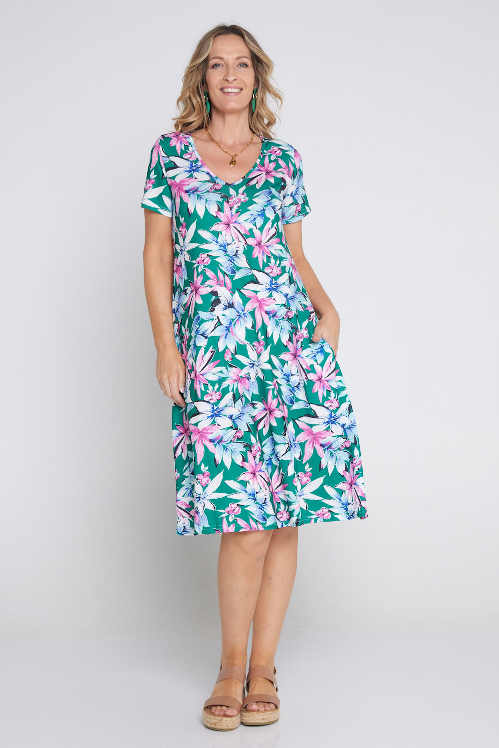 Christobel Dress - Jade/Pink Tropical Floral