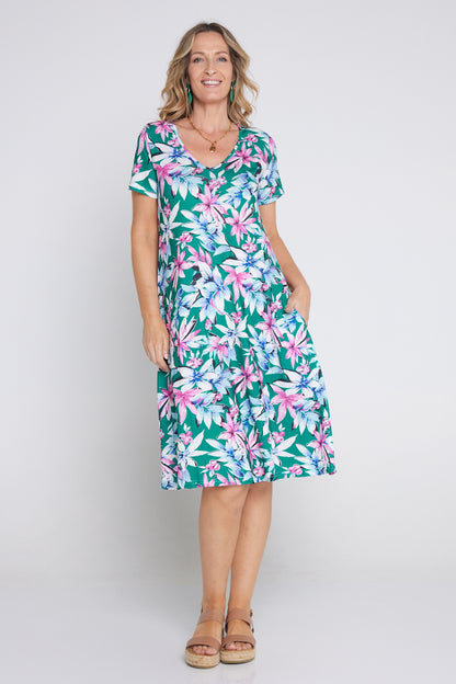 Christobel Dress - Jade/Pink Tropical Floral