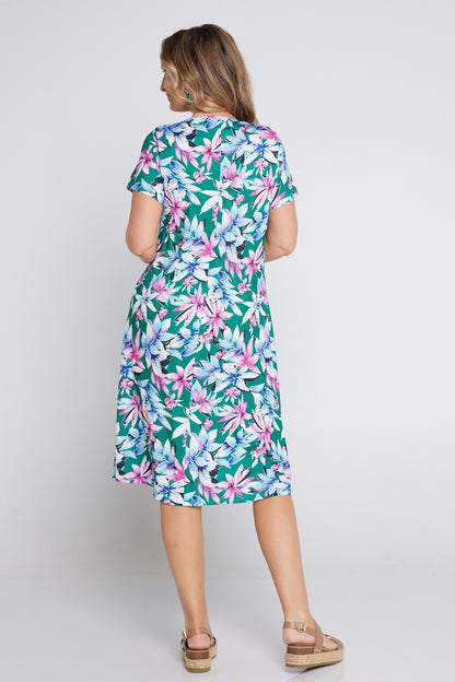 Christobel Dress - Jade/Pink Tropical Floral