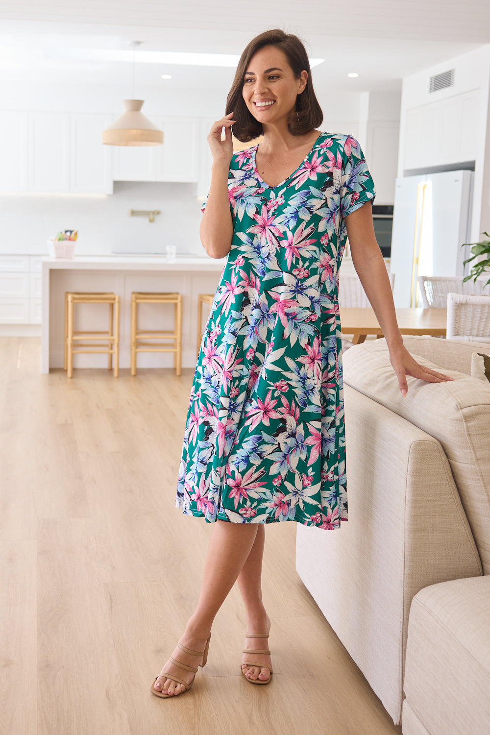 Christobel Dress - Jade/Pink Tropical Floral