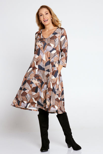 Christobel Sleeved Dress - Autumnal Choc