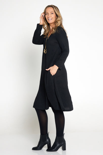 Christobel Sleeved Knit Dress - Black