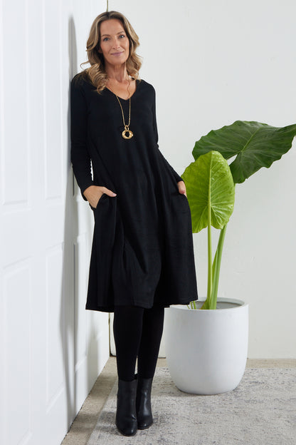 Christobel Sleeved Knit Dress - Black