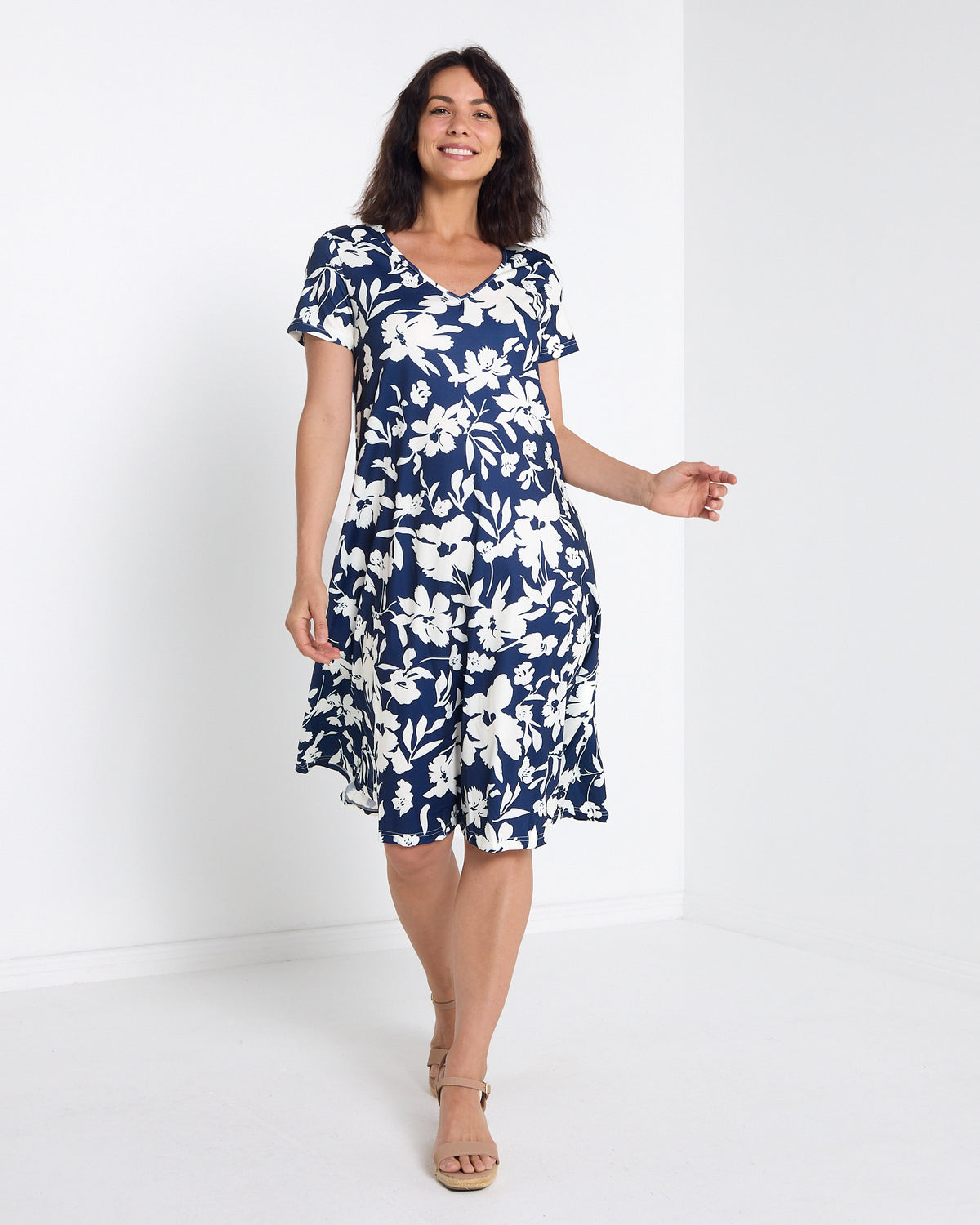 Christobel No Iron Dress - Navy Floral: styled view