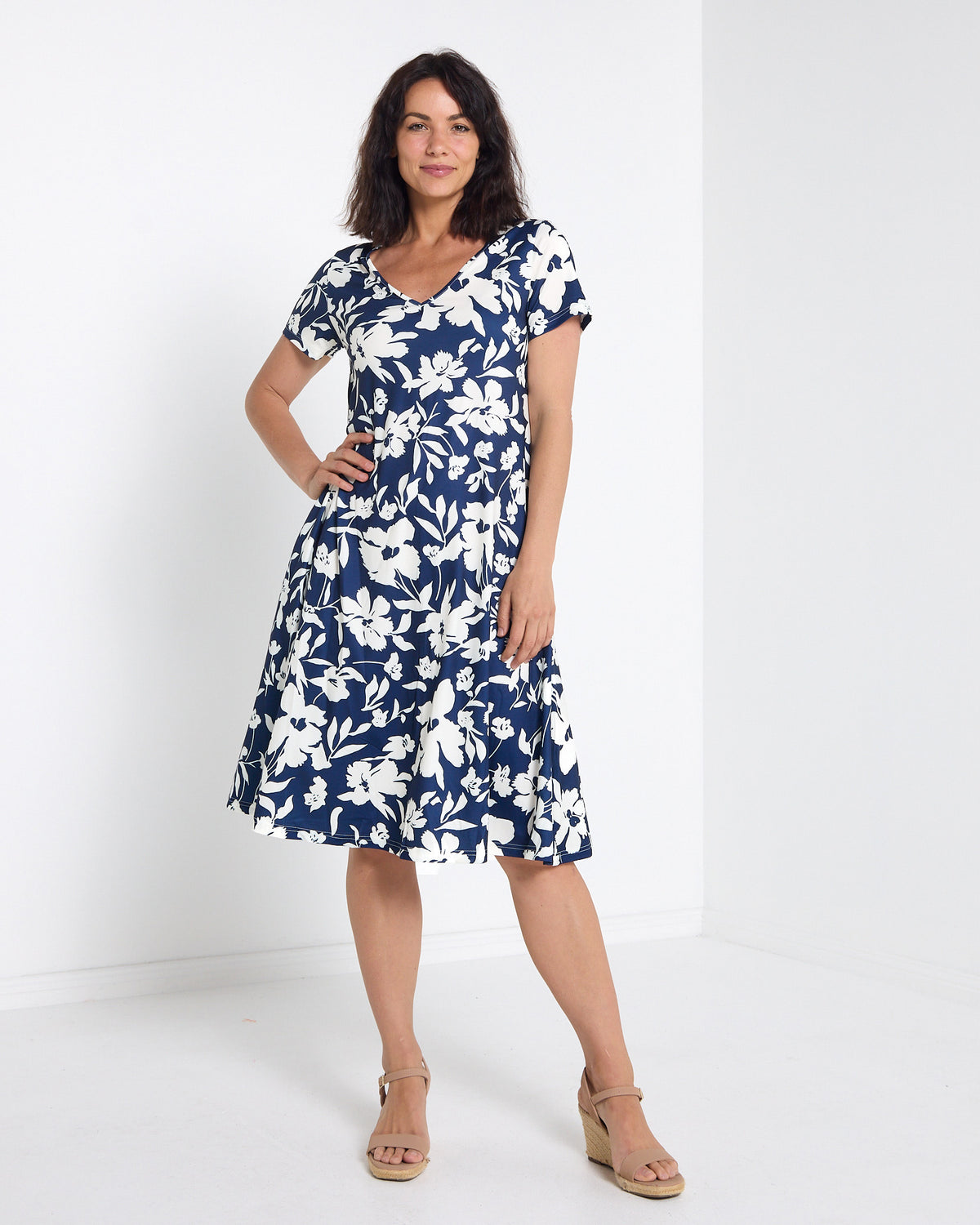 Christobel No Iron Dress - Navy Floral: styled view