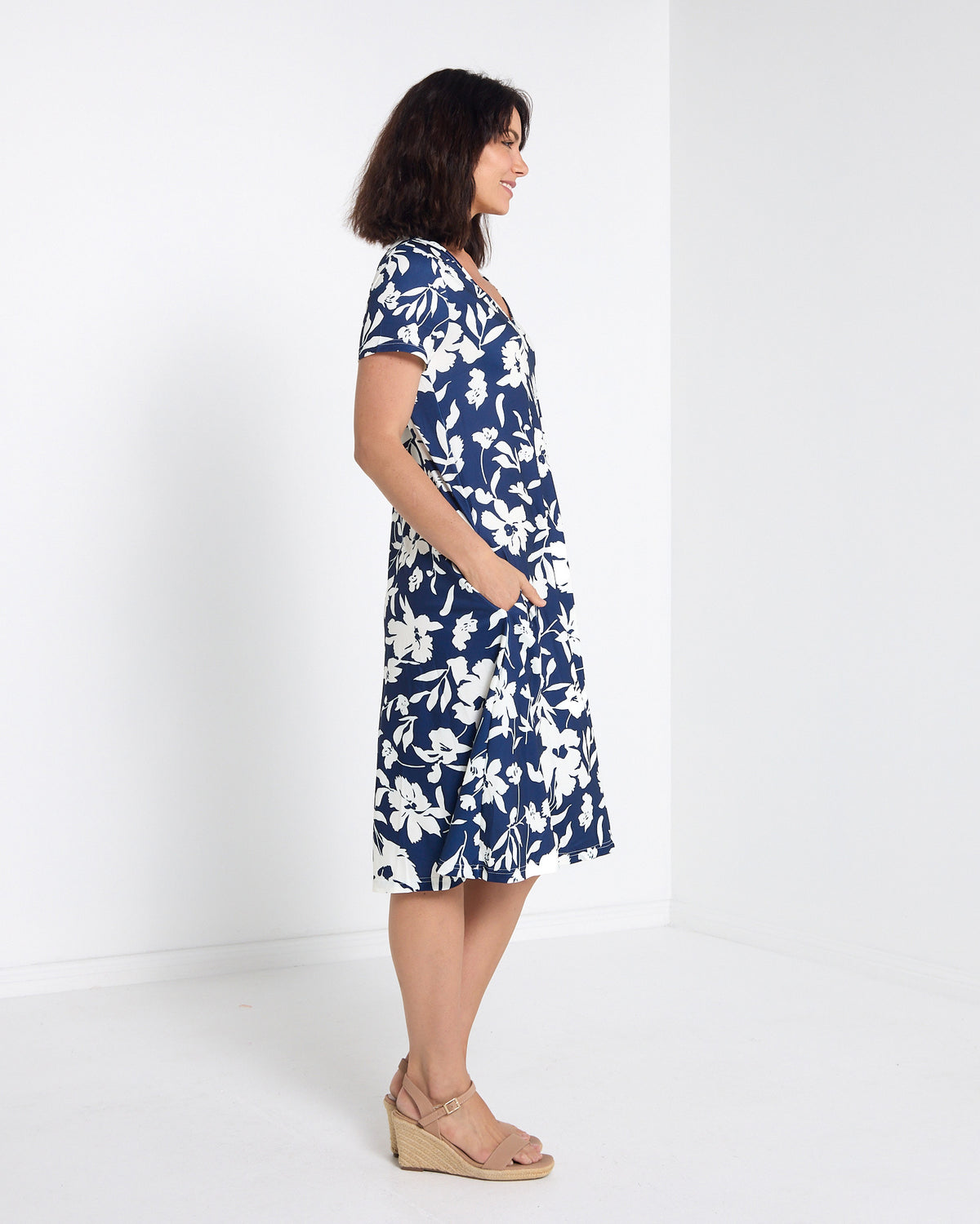 Christobel No Iron Dress - Navy Floral: styled view