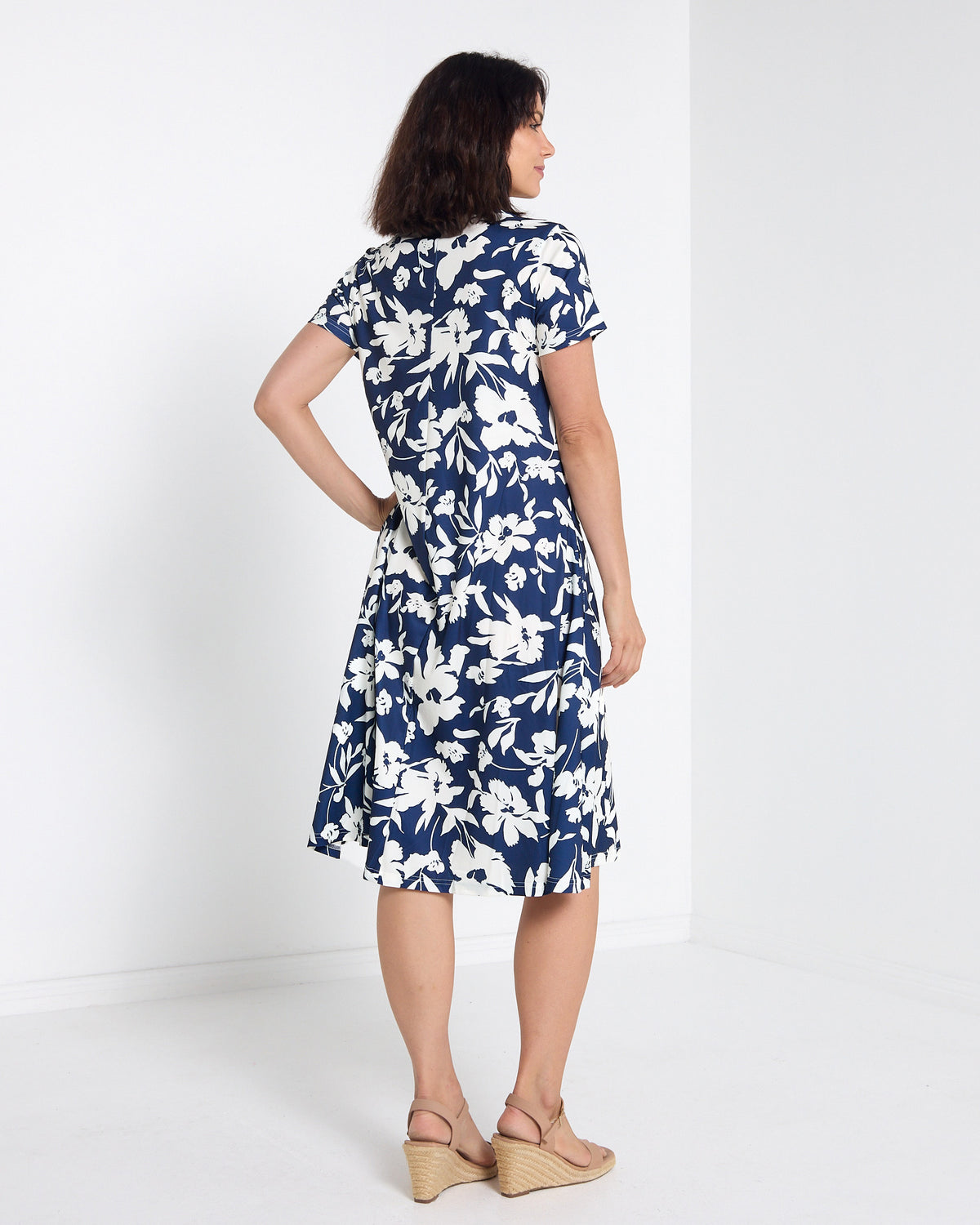 Christobel No Iron Dress - Navy Floral: back view