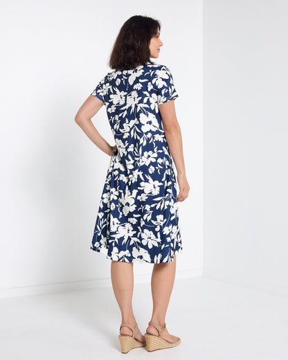 Christobel No Iron Dress - Navy Floral: back view