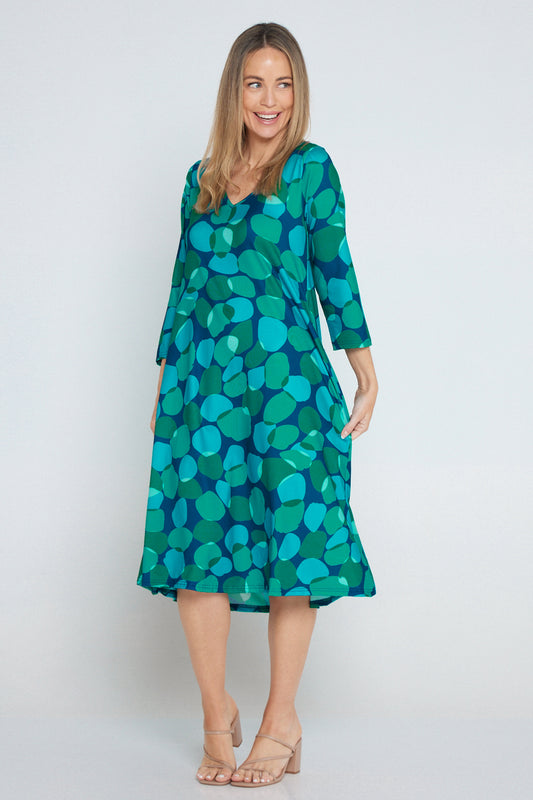 Christobel Sleeved Dress - Green Lilypad