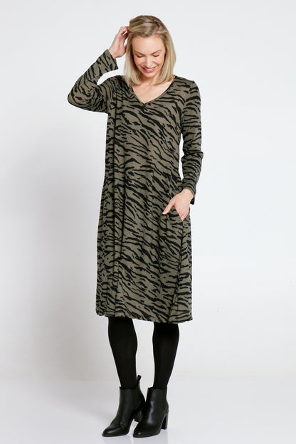 Christobel Winter Knit Dress - Khaki Animal