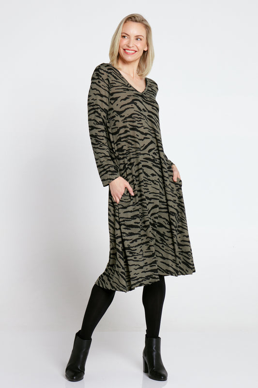 Christobel Winter Knit Dress - Khaki Animal