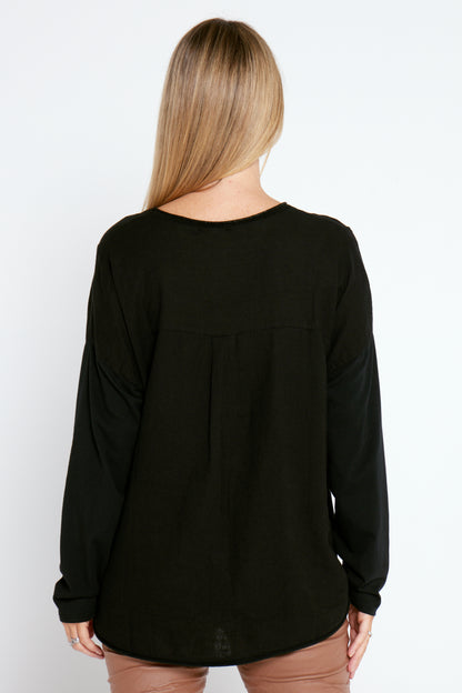 Ciao Linen Long Sleeve Tee - Nero