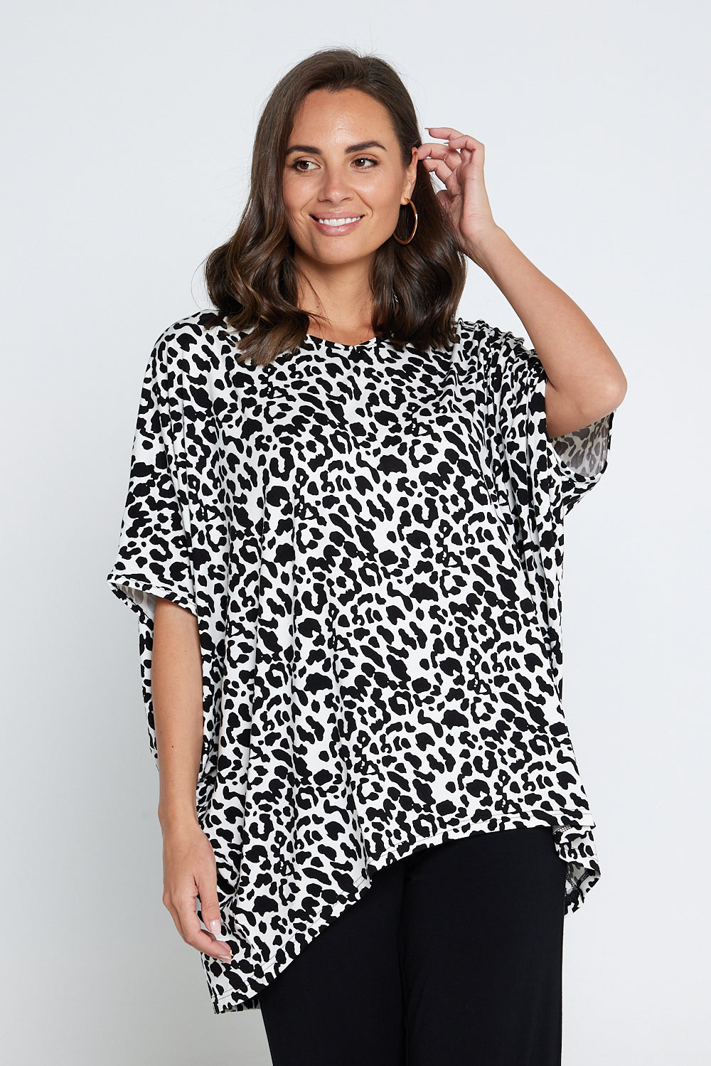 Claire Bamboo Top - Black/White Animal