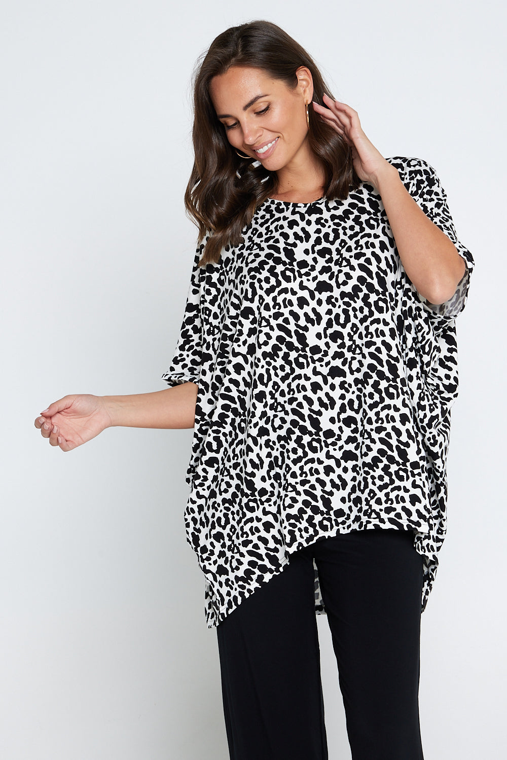 Claire Bamboo Top - Black/White Animal
