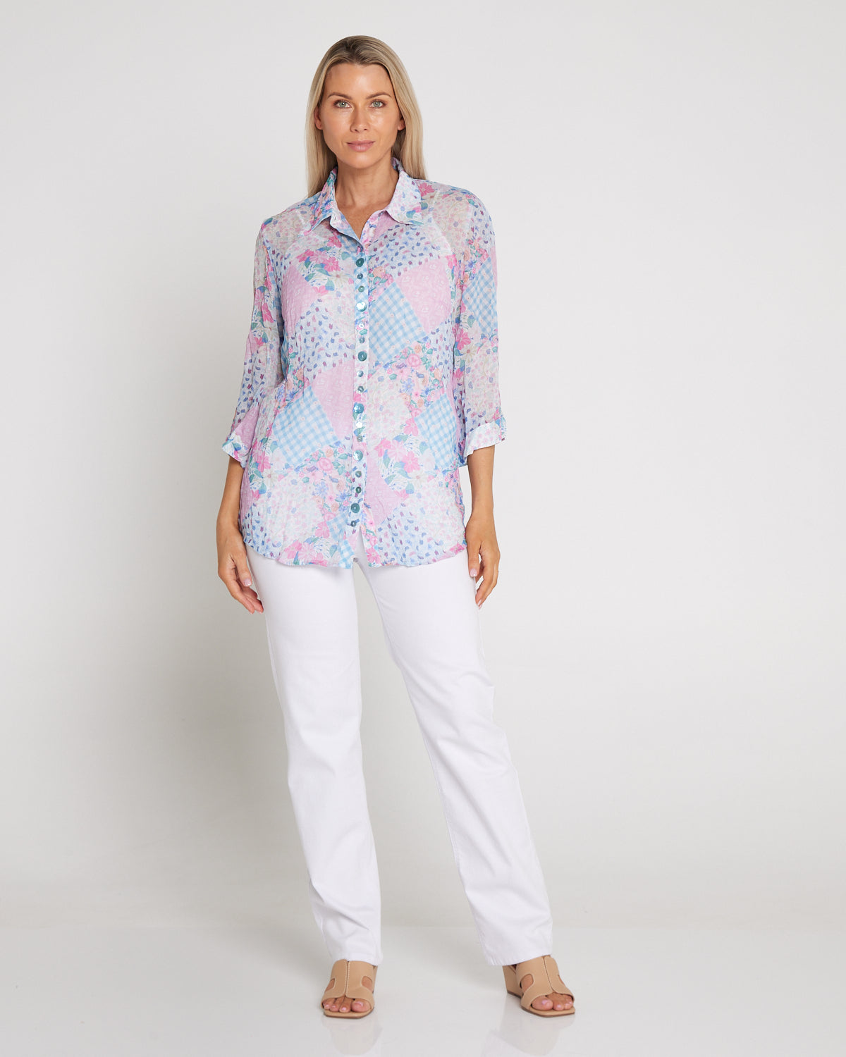 Georgette Digital Print Shirt - Wildflower Gingham
