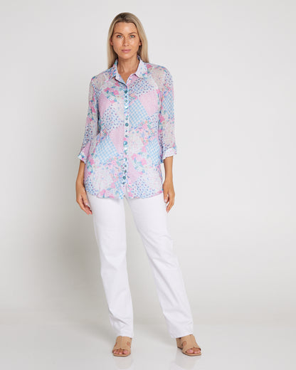 Georgette Digital Print Shirt - Wildflower Gingham