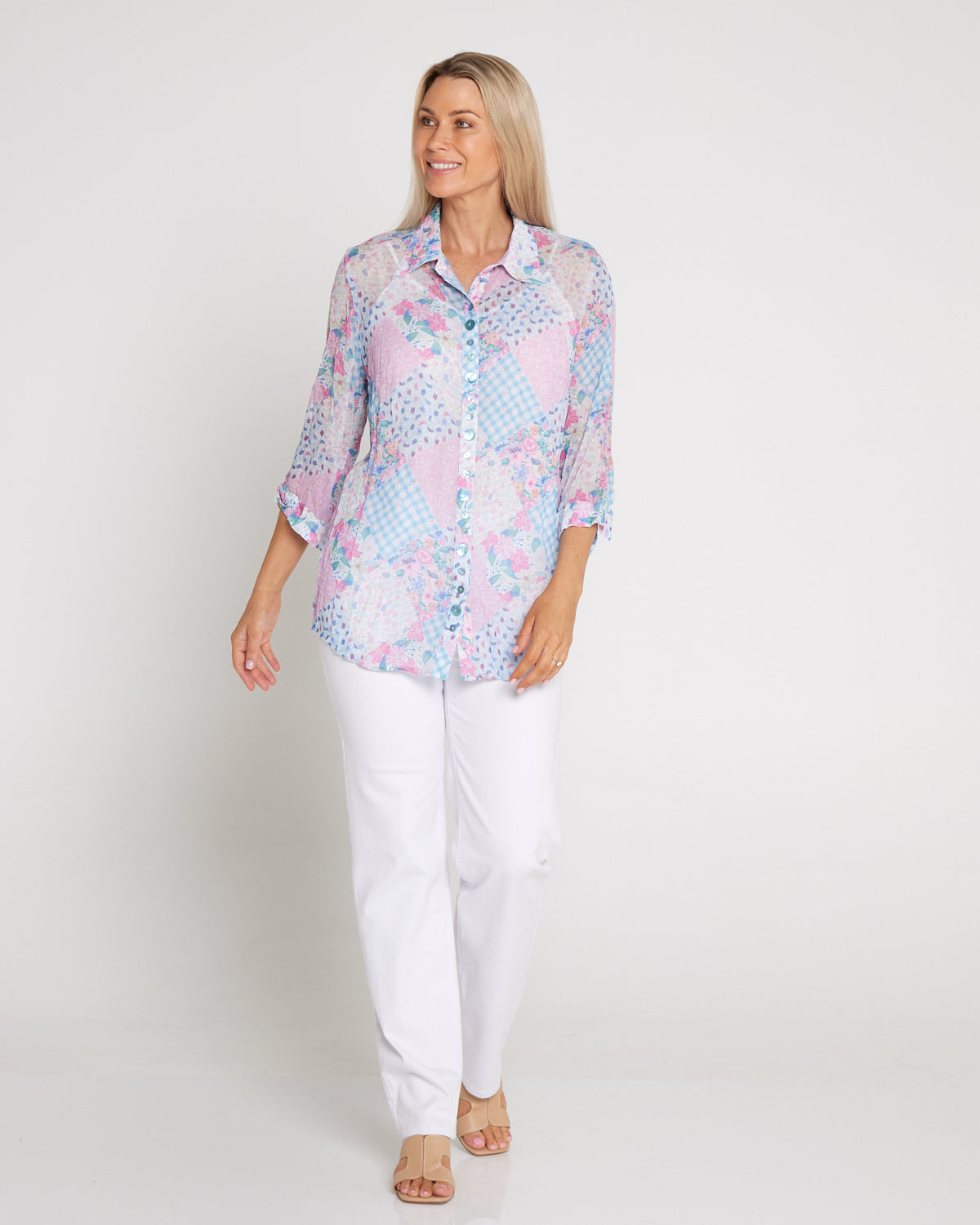 Georgette Digital Print Shirt - Wildflower Gingham