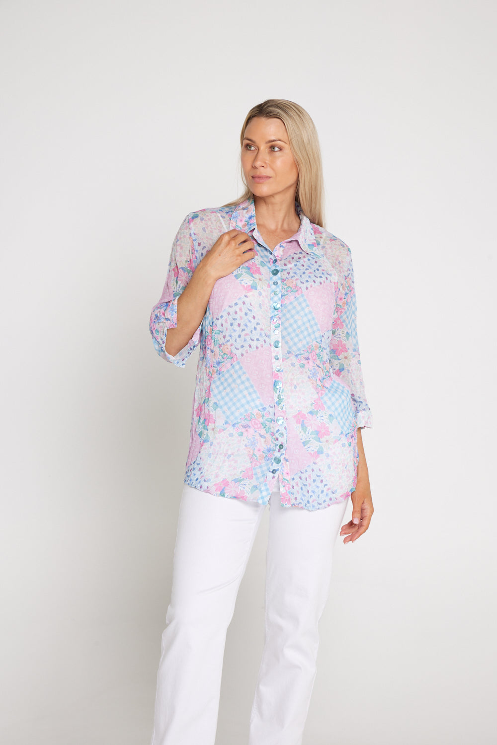 Georgette Digital Print Shirt - Wildflower Gingham