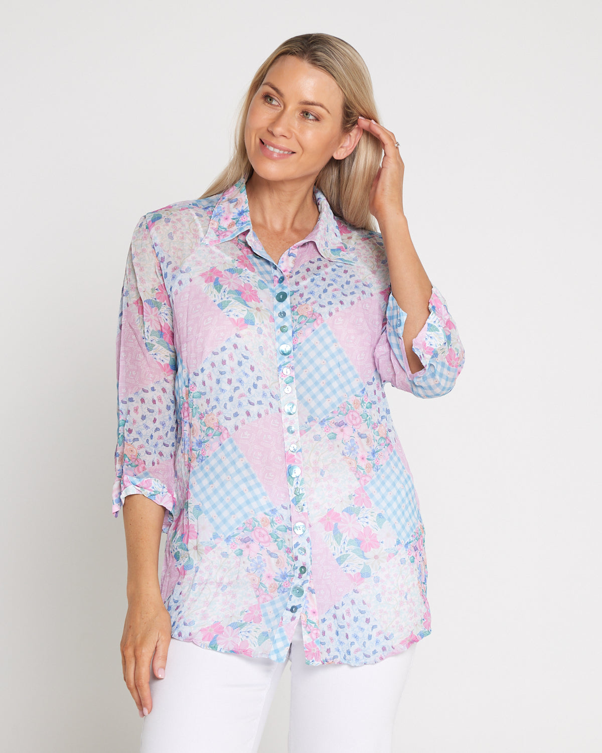 Georgette Digital Print Shirt - Wildflower Gingham