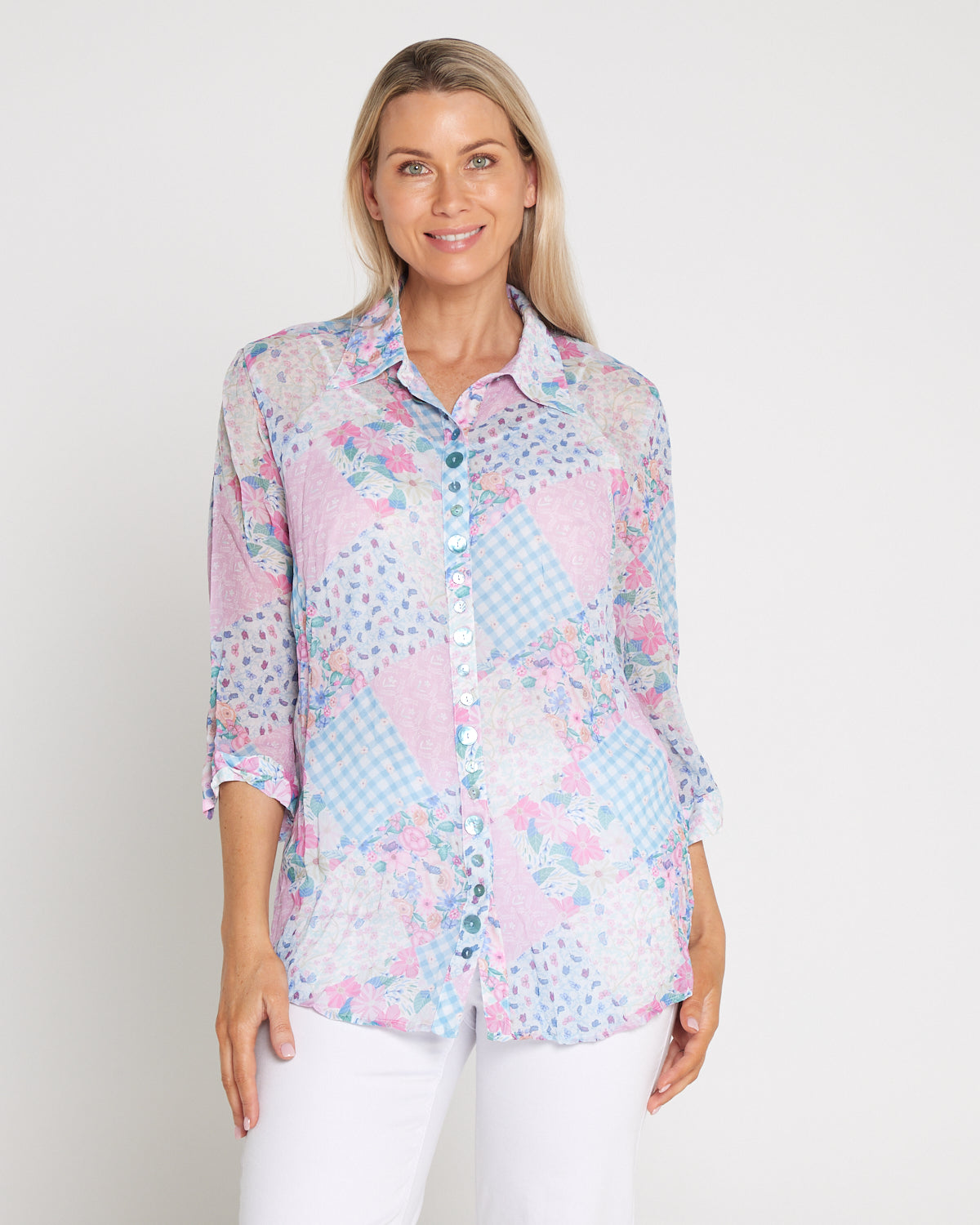 Georgette Digital Print Shirt - Wildflower Gingham