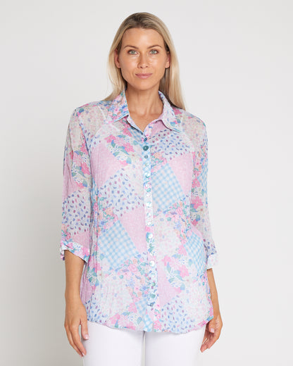 Georgette Digital Print Shirt - Wildflower Gingham