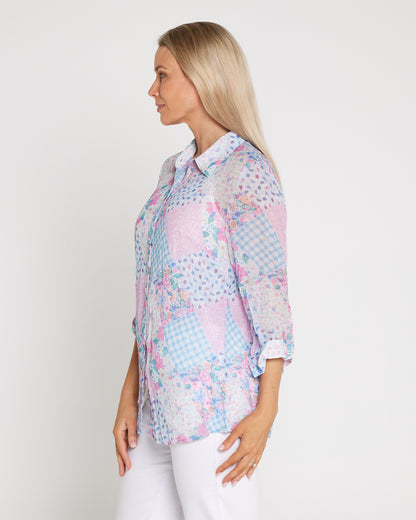 Georgette Digital Print Shirt - Wildflower Gingham