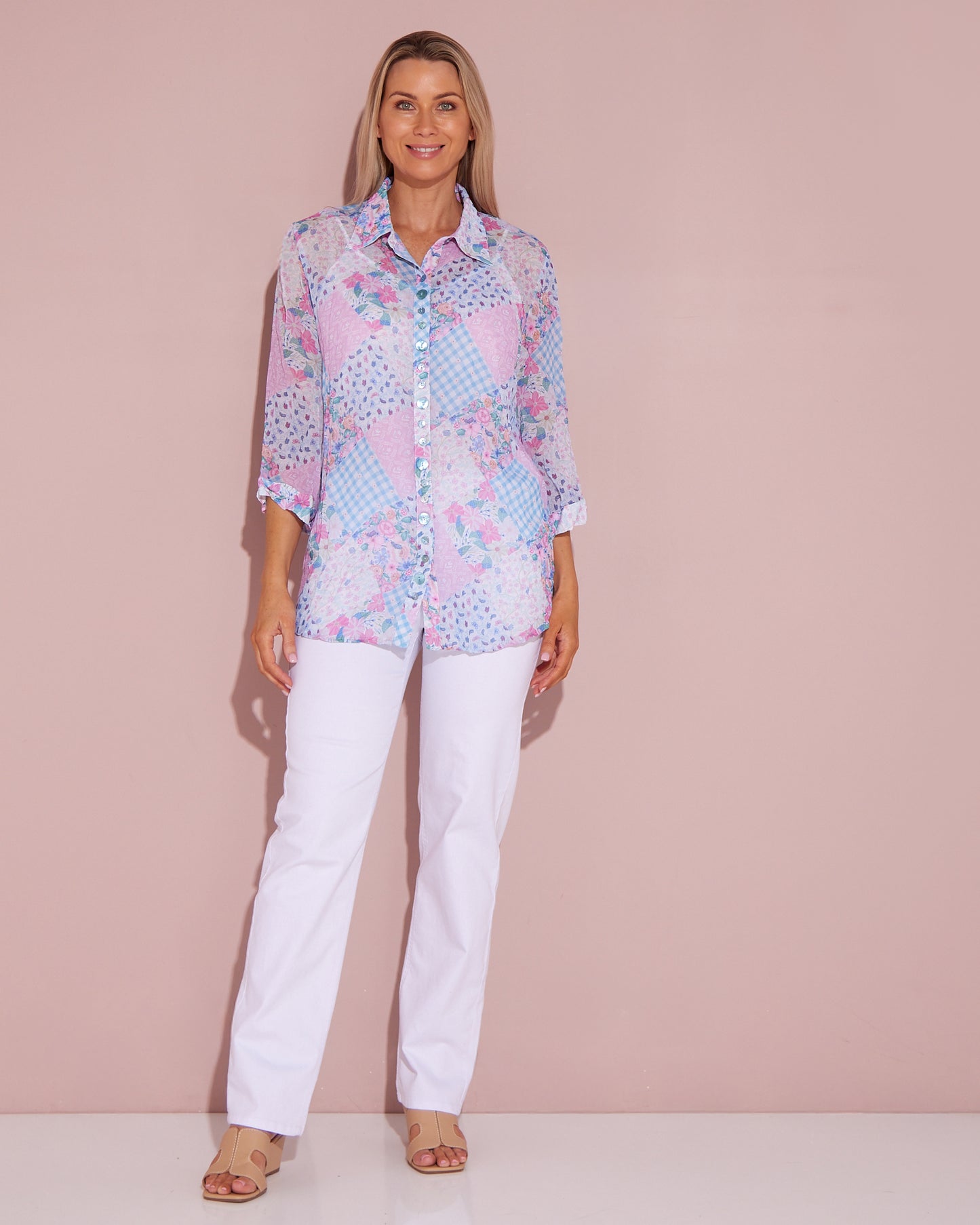 Georgette Digital Print Shirt - Wildflower Gingham