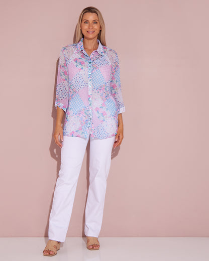 Georgette Digital Print Shirt - Wildflower Gingham