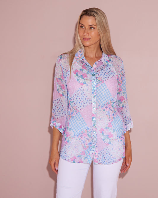 Georgette Digital Print Shirt - Wildflower Gingham