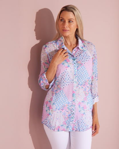 Georgette Digital Print Shirt - Wildflower Gingham