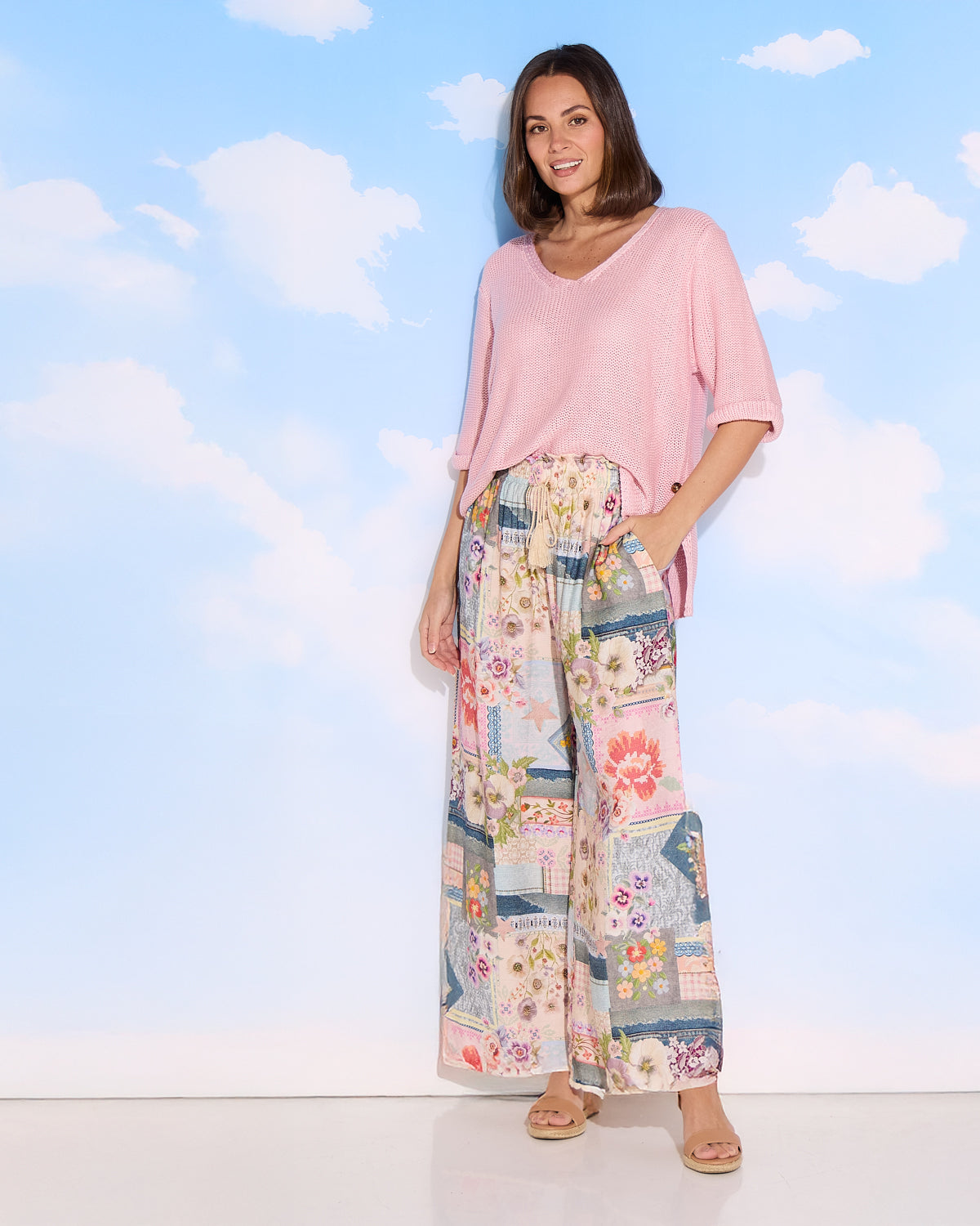 Clementine Wide Leg Pants - Springtime Countryside