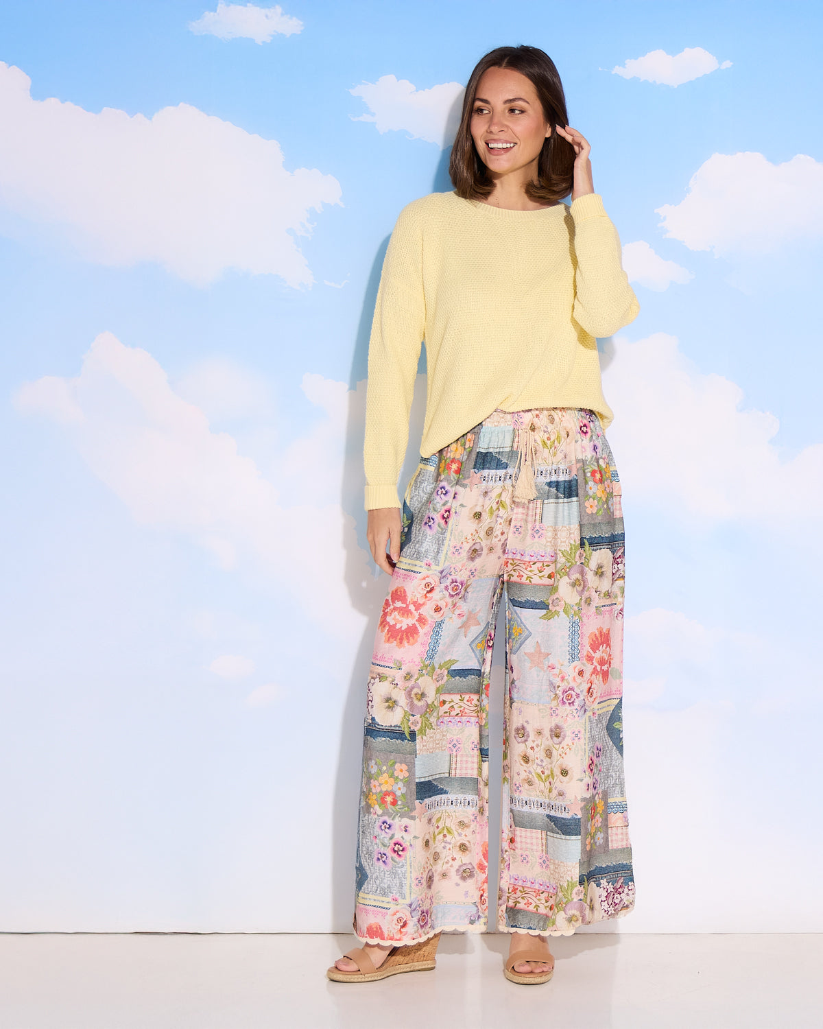 Clementine Wide Leg Pants - Springtime Countryside
