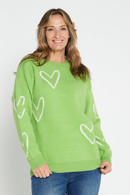 Cleo Knit Jumper - Lime Heart