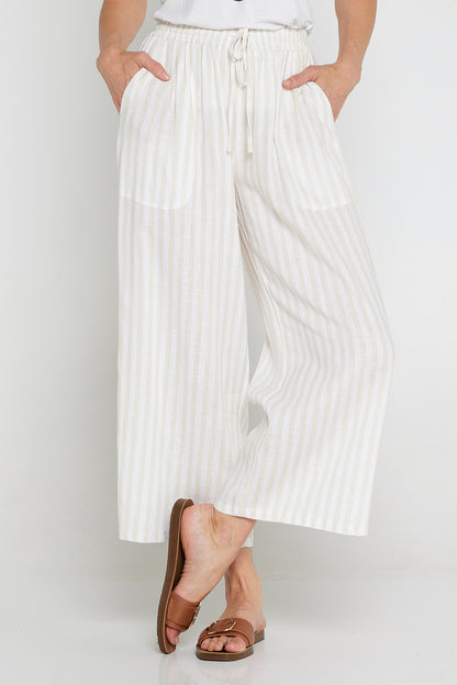 Aiko Linen Pants - White/Cream Stripe
