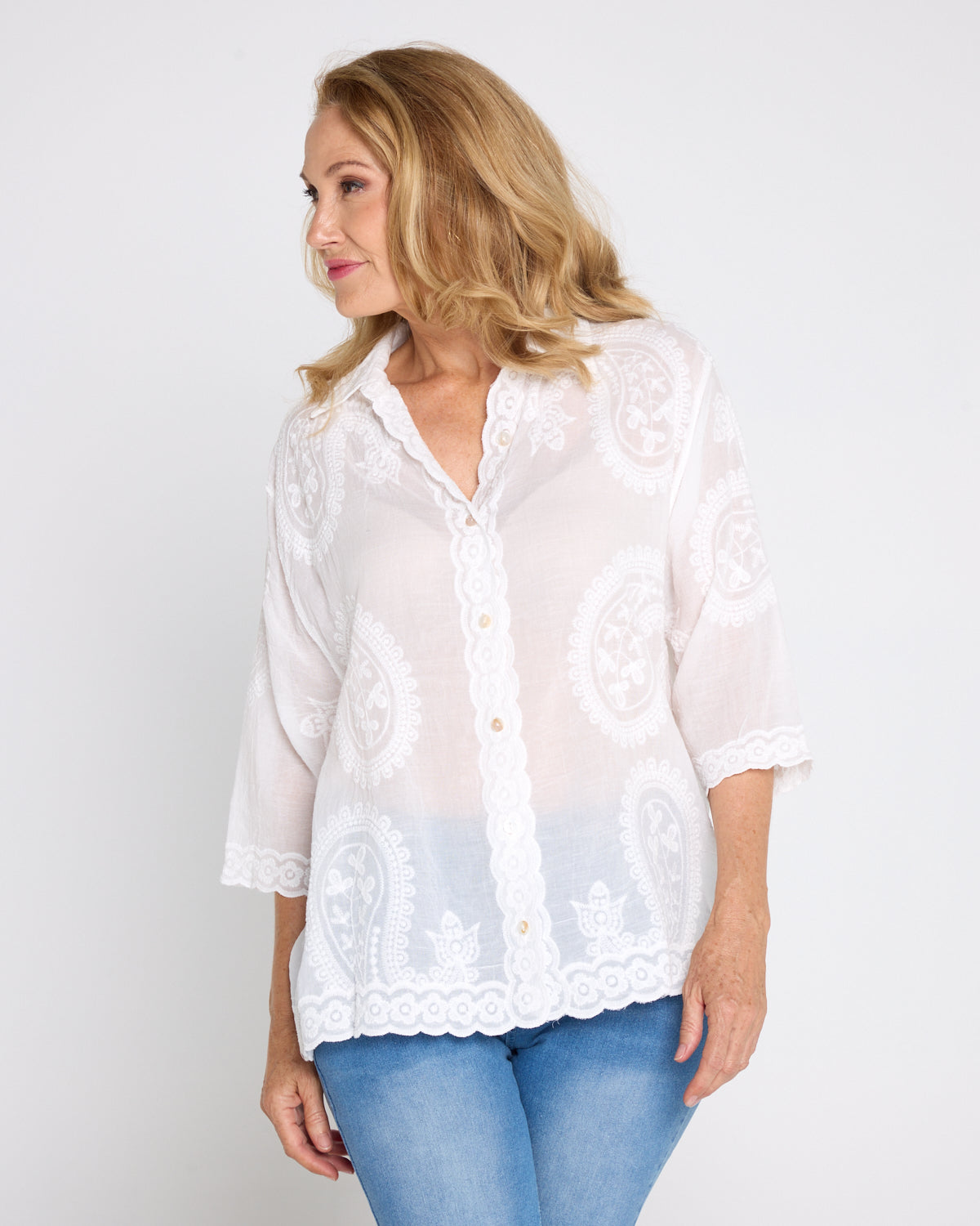 Cora Embroidered Cotton Shirt - Ivory
