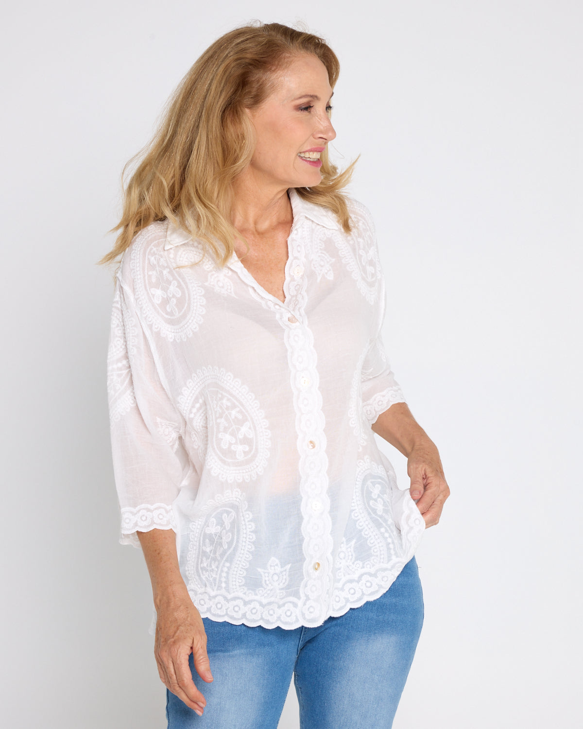 Cora Embroidered Cotton Shirt - Ivory