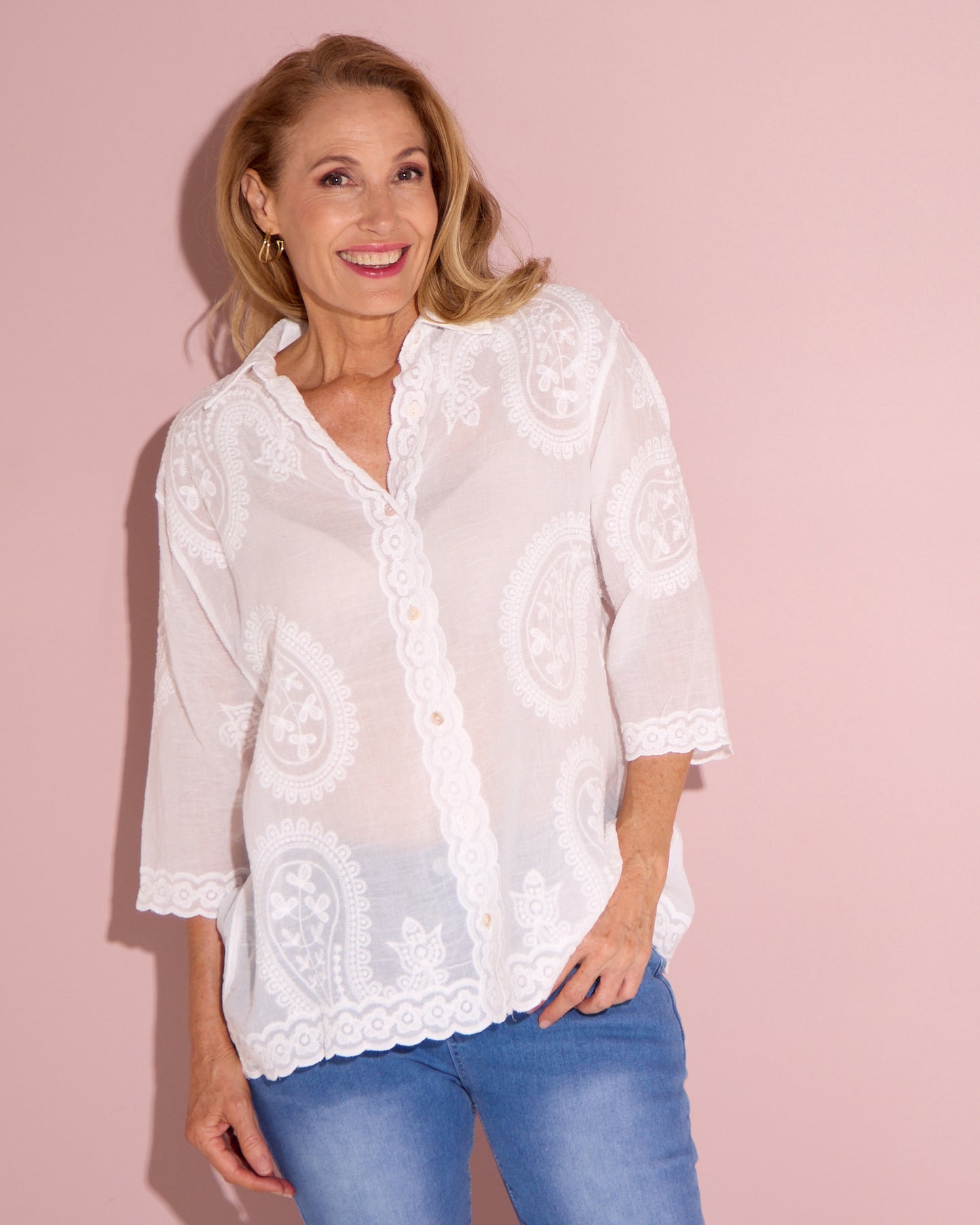 Cora Embroidered Cotton Shirt - Ivory