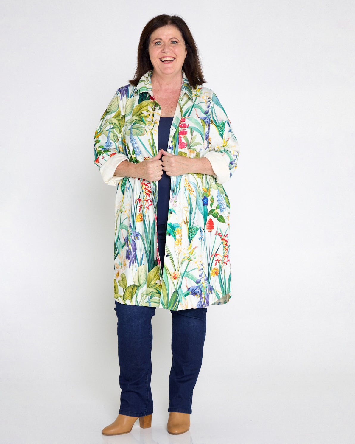 Parmila Corduroy Overshirt - Mint Floral Garden