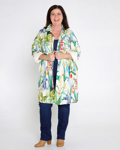Parmila Corduroy Overshirt - Mint Floral Garden