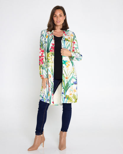 Parmila Corduroy Overshirt - Mint Floral Garden