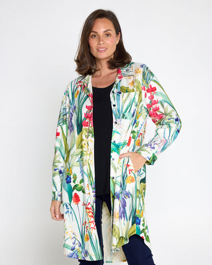 Parmila Corduroy Overshirt - Mint Floral Garden