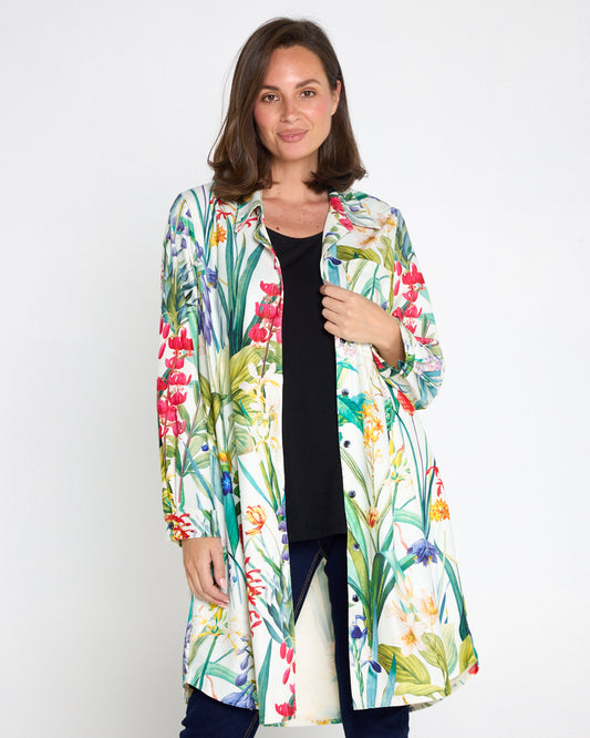 Parmila Corduroy Overshirt - Mint Floral Garden