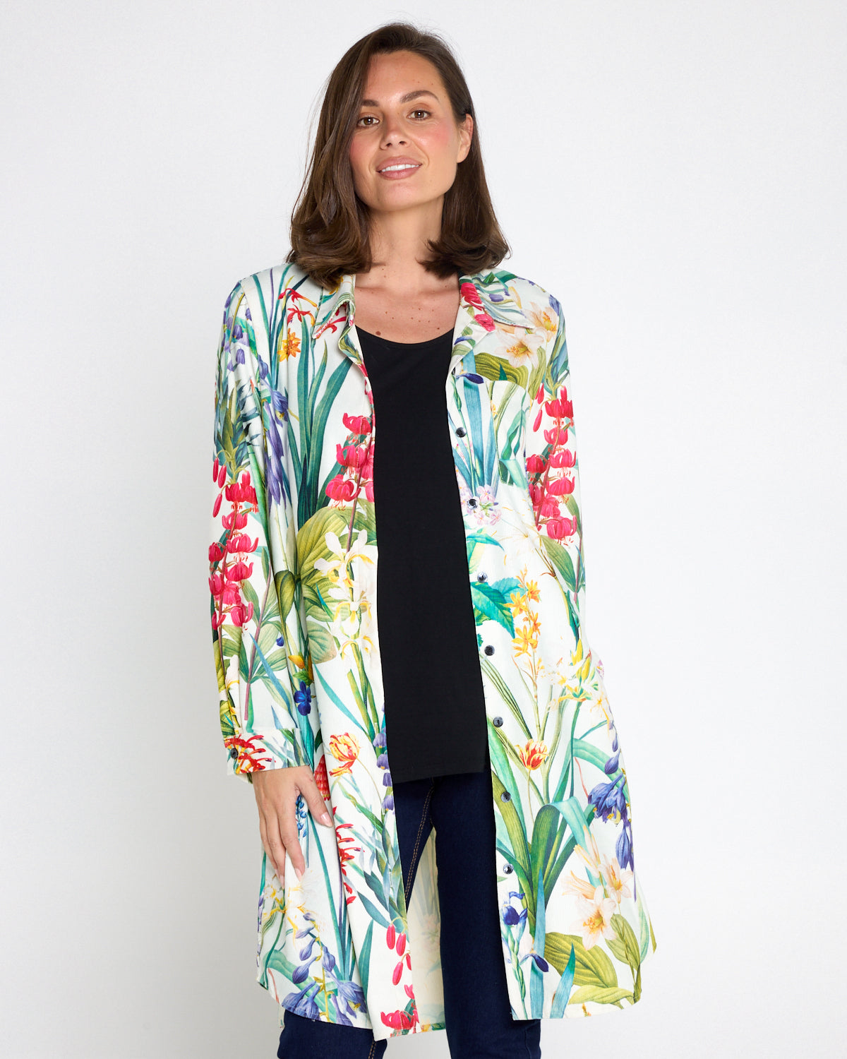 Parmila Corduroy Overshirt - Mint Floral Garden